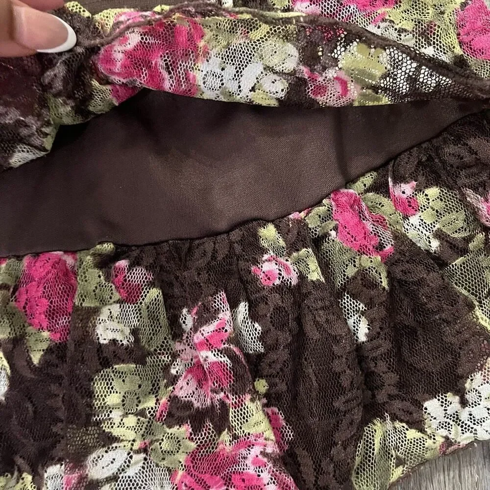 Justice Girl’s Brown Pink Floral Lace Pull-On Tiered Skater Skort Size 6